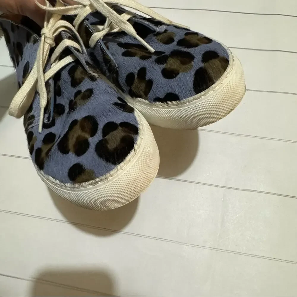 Penelope Childers Blue Leopard Print Leather Calf Hair High Top Sneakers Size 38